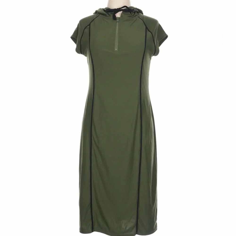 No Boundaries Olive Green Half-Zip Hooded Midi Dress-Juniors L (11–13)| Like New